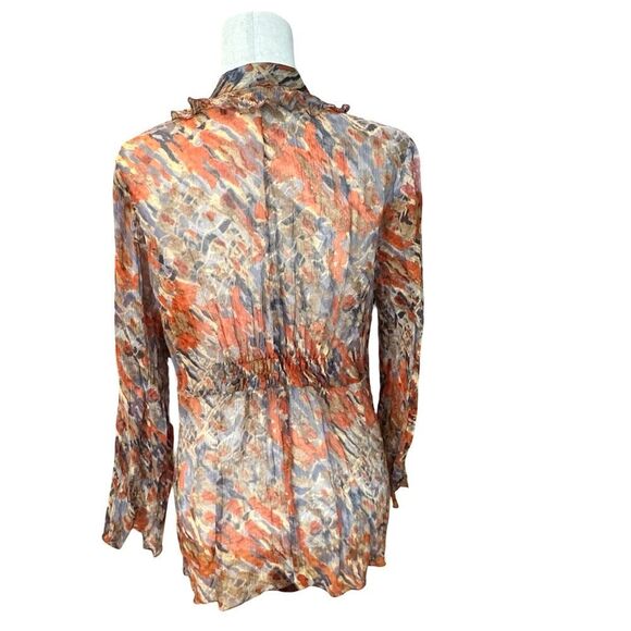 NWT Nic + Zoe Long Sleeve Sheer Silk Ruffle Neckline Blouse Size XL - Picture 2 of 13